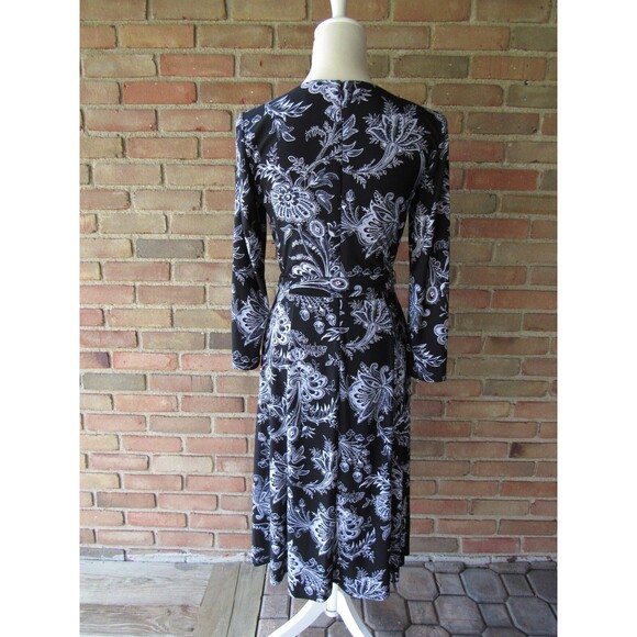 Anne Klein Paisley Midi Dress Size 4 Floral 3/4 Sleeve Jersey Tie Waist Wrap - Picture 14 of 16